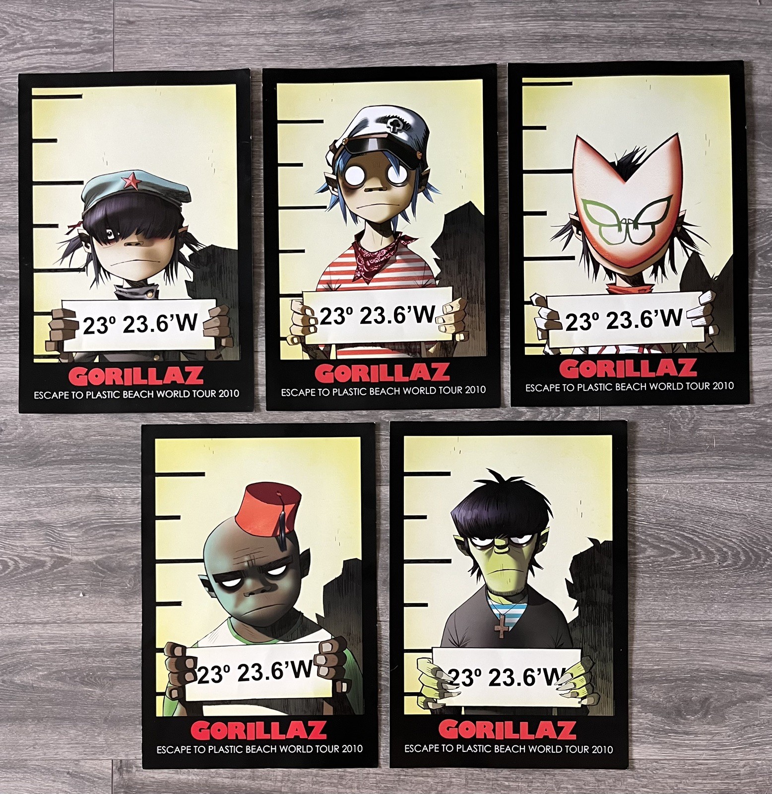 GORILLAZ Mug Shots *RARE* 2010 Plastic Beach World Tour Posters Full Set!
