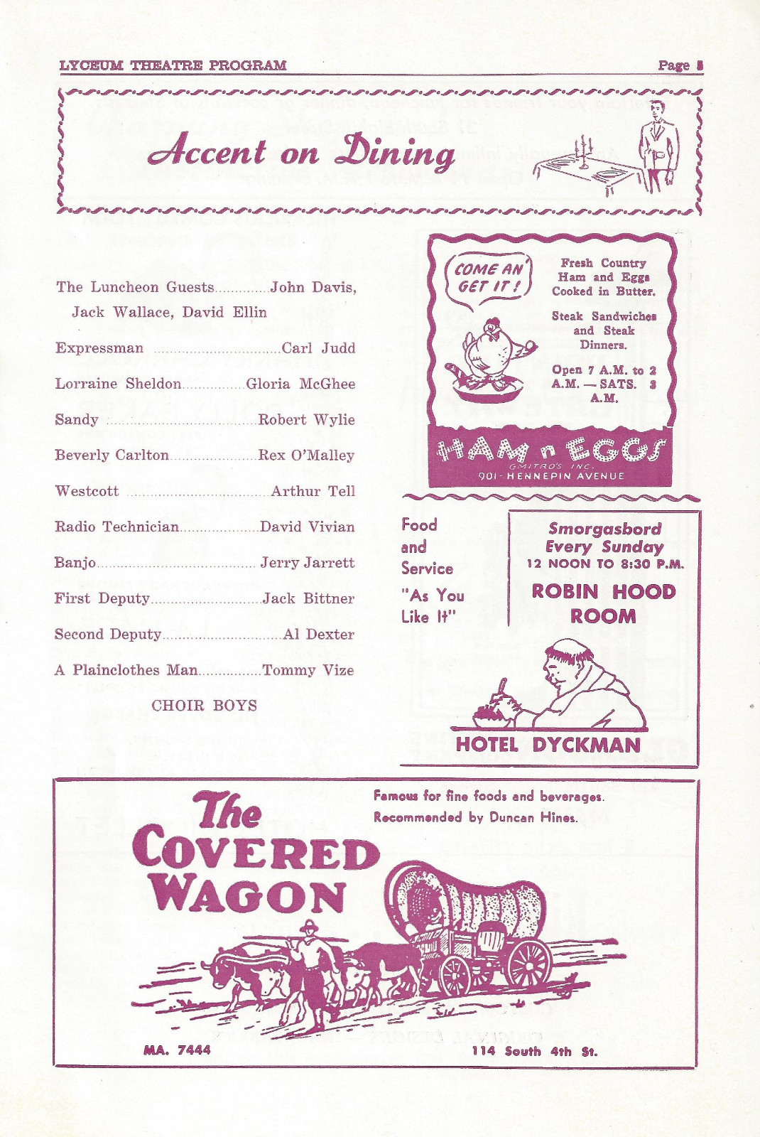 Monty Woolley “MAN WHO CAME TO DINNER” Kaufman & Hart 1950 Minneapolis Program