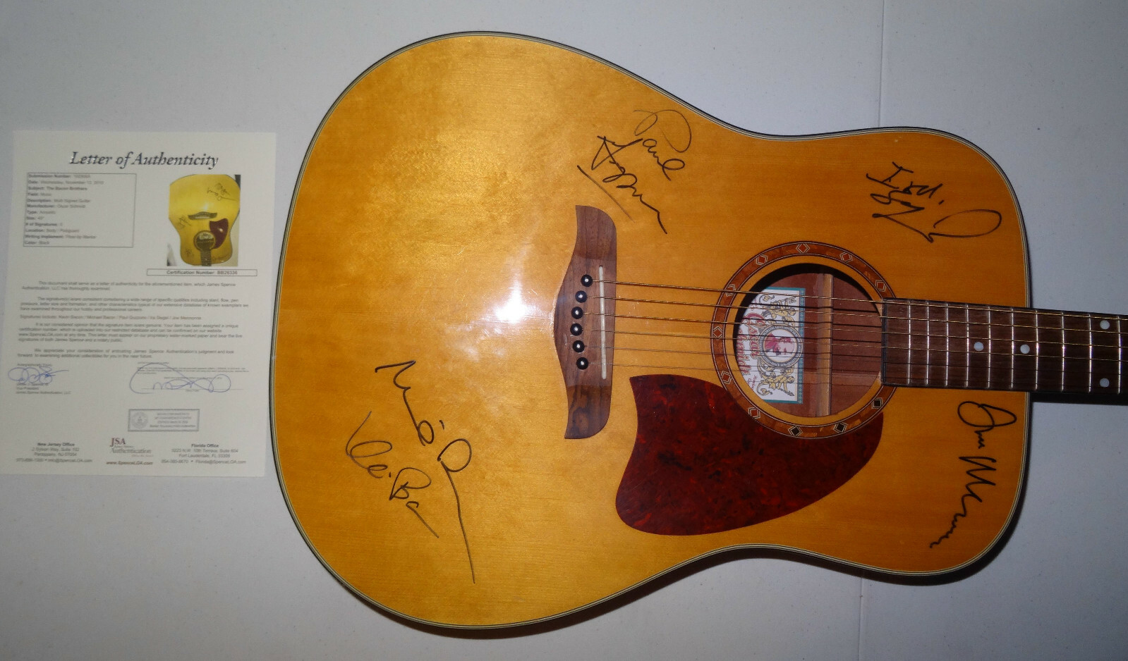 SIGNED THE BACON BROTHERS AUTOGRAPHED ACOUSTIC GUITAR CERTIFIED JSA # BB28336