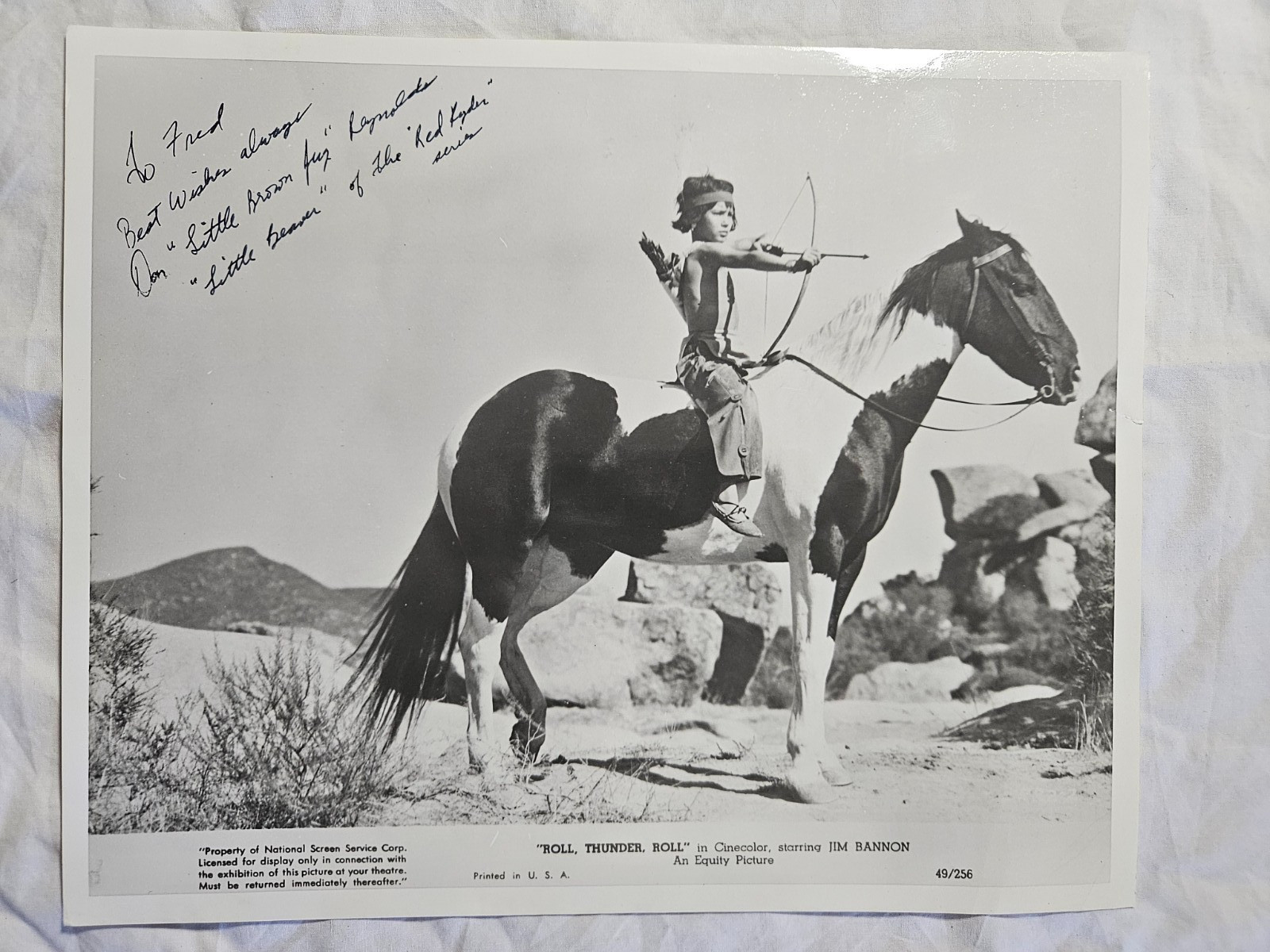 Vintage 8×10 Don “Little Brown Jug” Reynolds Little Beaver Red Ryder Autograph