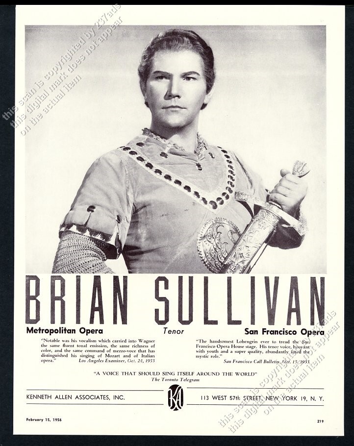 1956 Brian Sullivan photo opera singing recital tour booking vintage trade ad