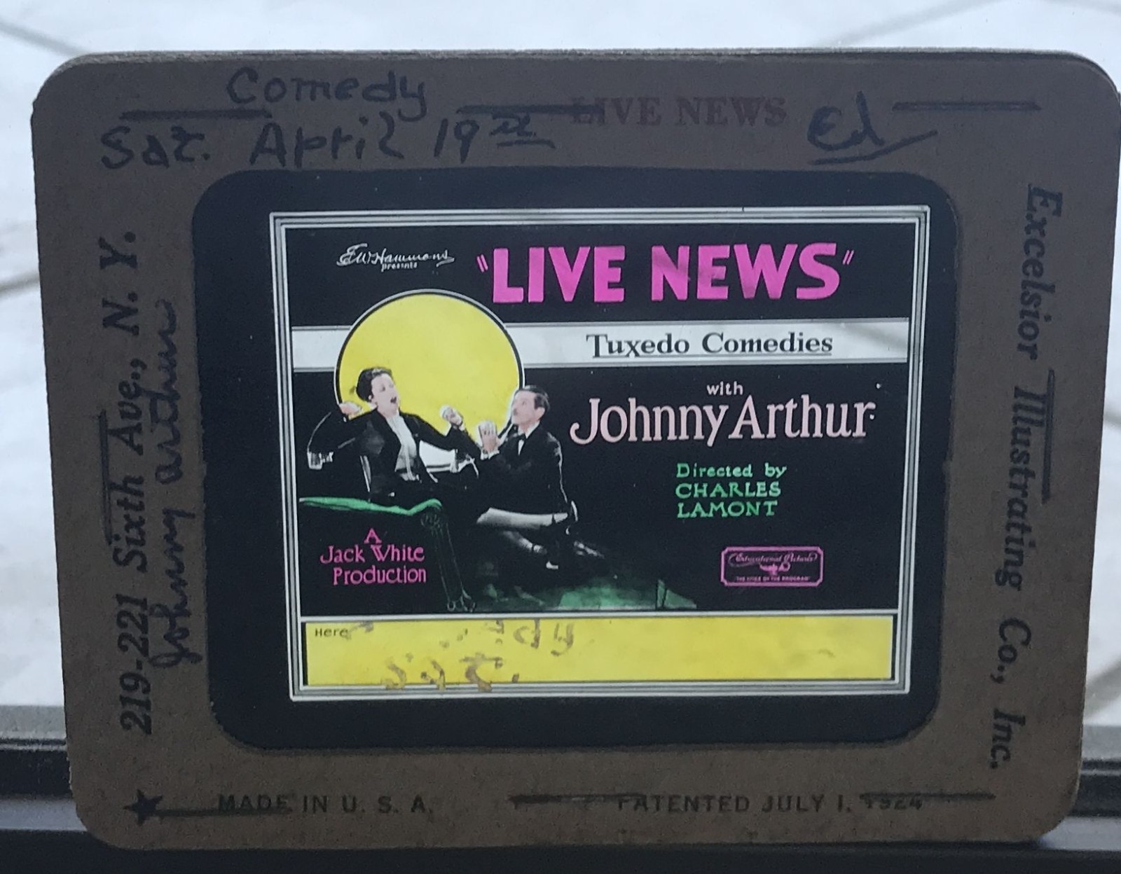 EXC JOHNNY ARTHUR LIVE NEWS EDUCATIONAL SILENT 1927 GLASS SLIDE MAGIC LANTERN