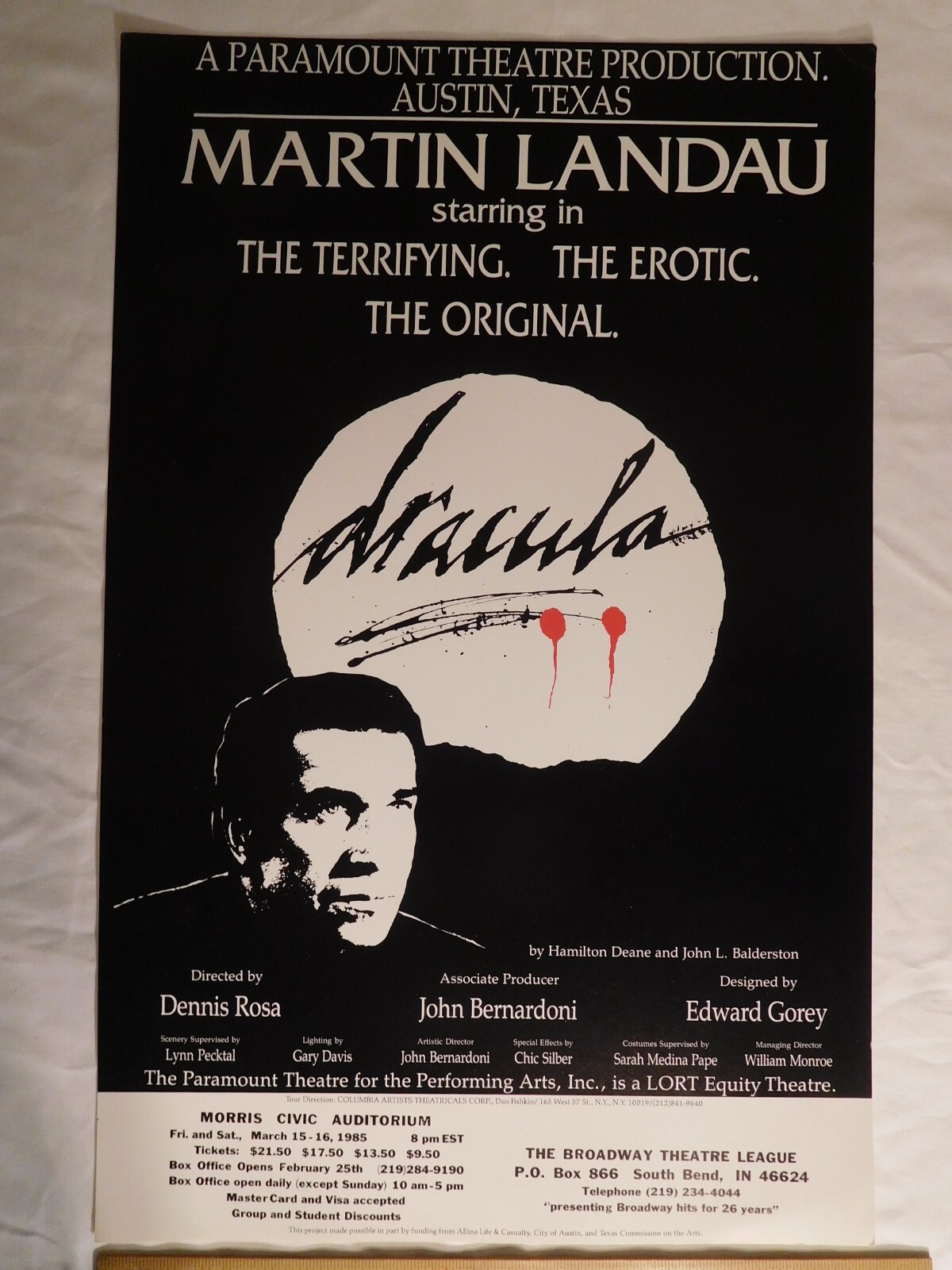 Rare Dracula Theater Window Card M.Landau Paramount Prod. Austin, TX Fresh Blood