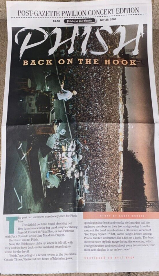RARE Collectible PHISH Back On the Hook Pittsburgh Post-Gazette Newspaper 2003