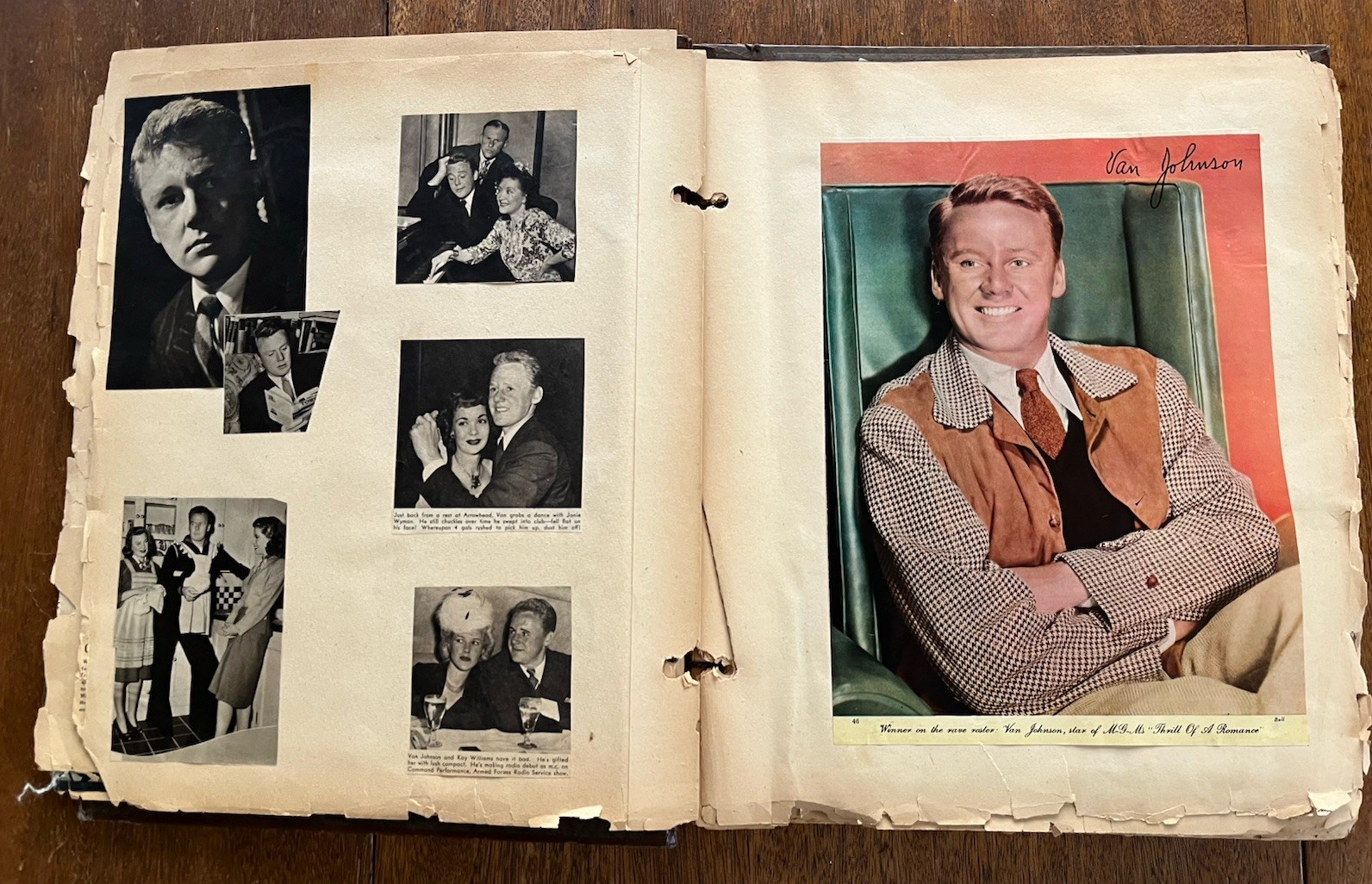 VAN JOHNSON Scrapbook, Autograph Card, Newspaper Clippings, VINTAGE Movie Star