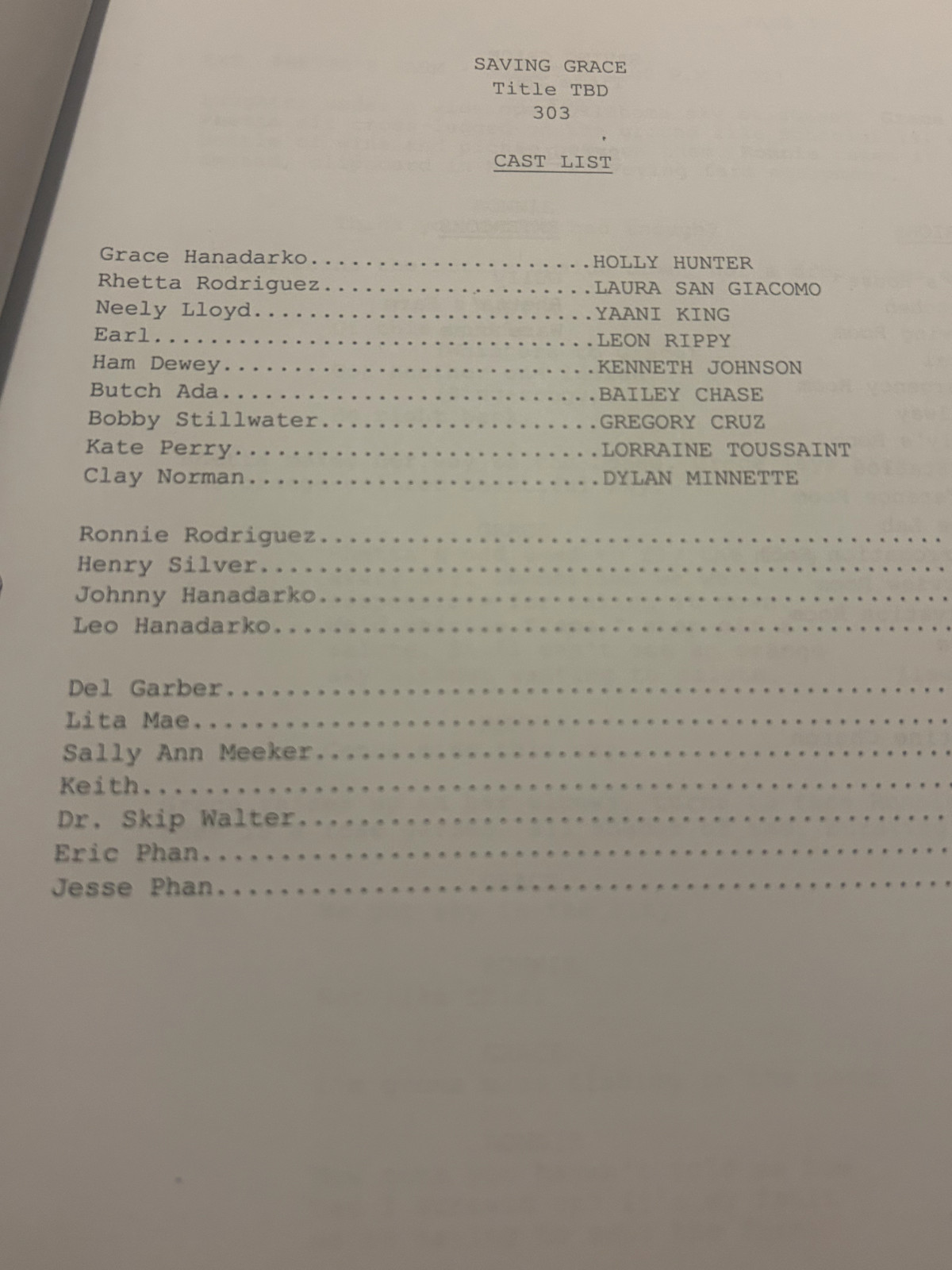 ORIGINAL SCRIPT SAVING GRACE TBD SIGGYBABY BURN HOLLY HUNTER LEON RIPPY