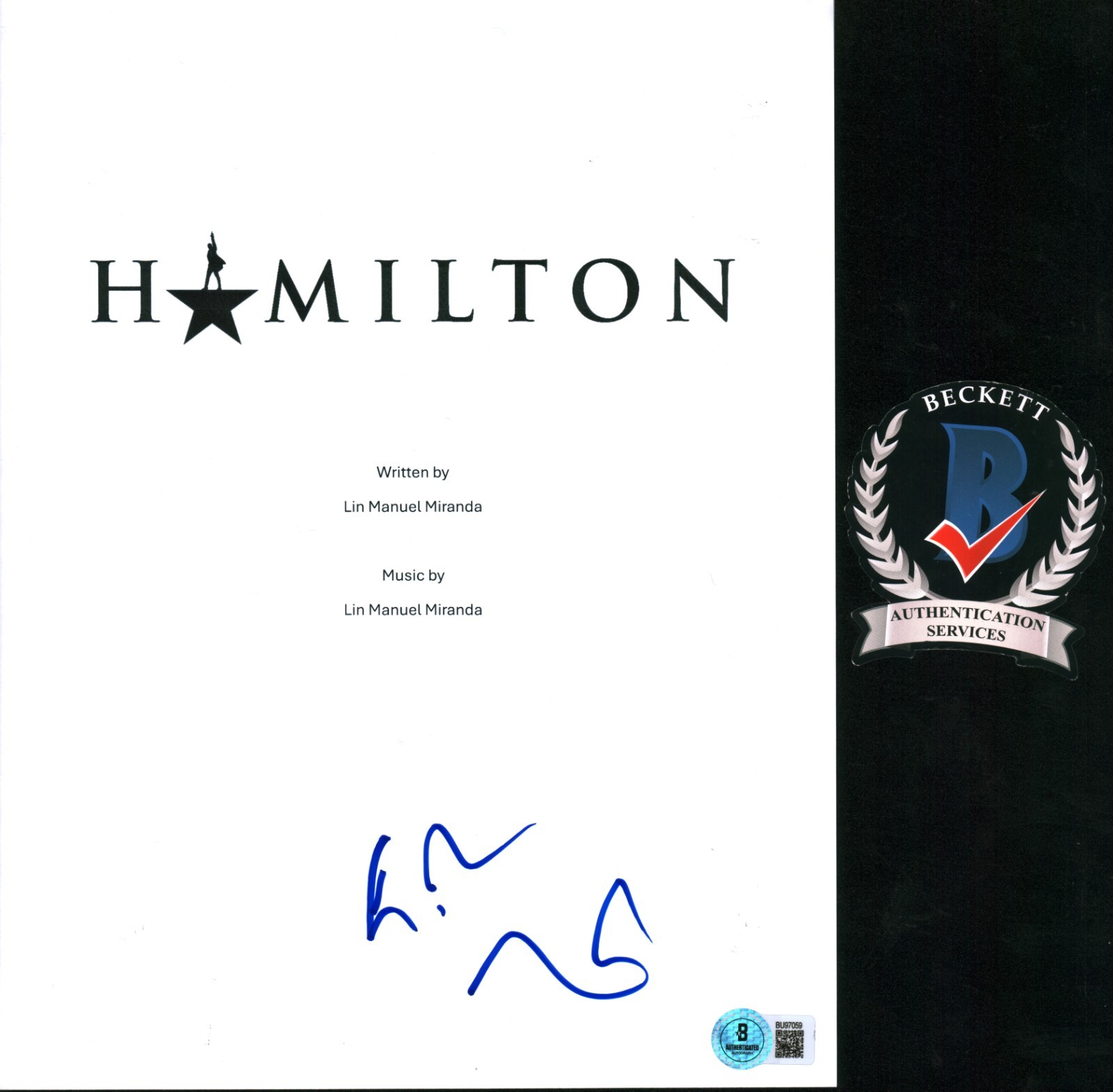 LIN MANUEL MIRANDA SIGNED HAMILTON FULL BROADWAY SCRIPT BECKETT COA BAS