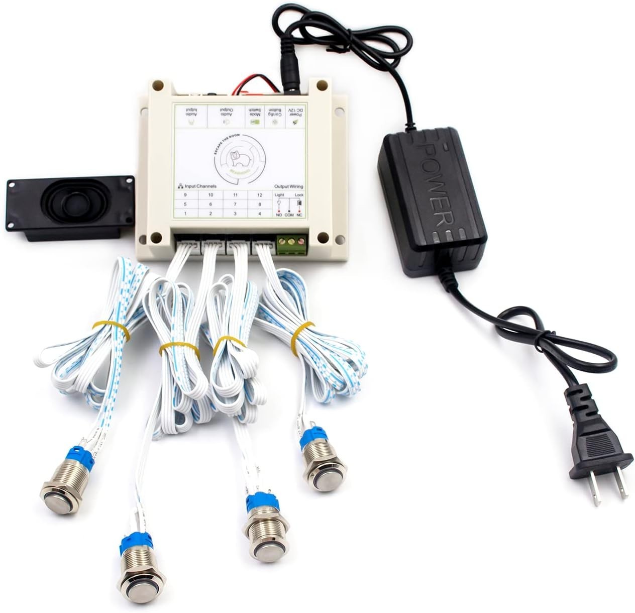 Escape Room 4 Color Metal Buttons for 12V Magnet Lock Control Game with Audio