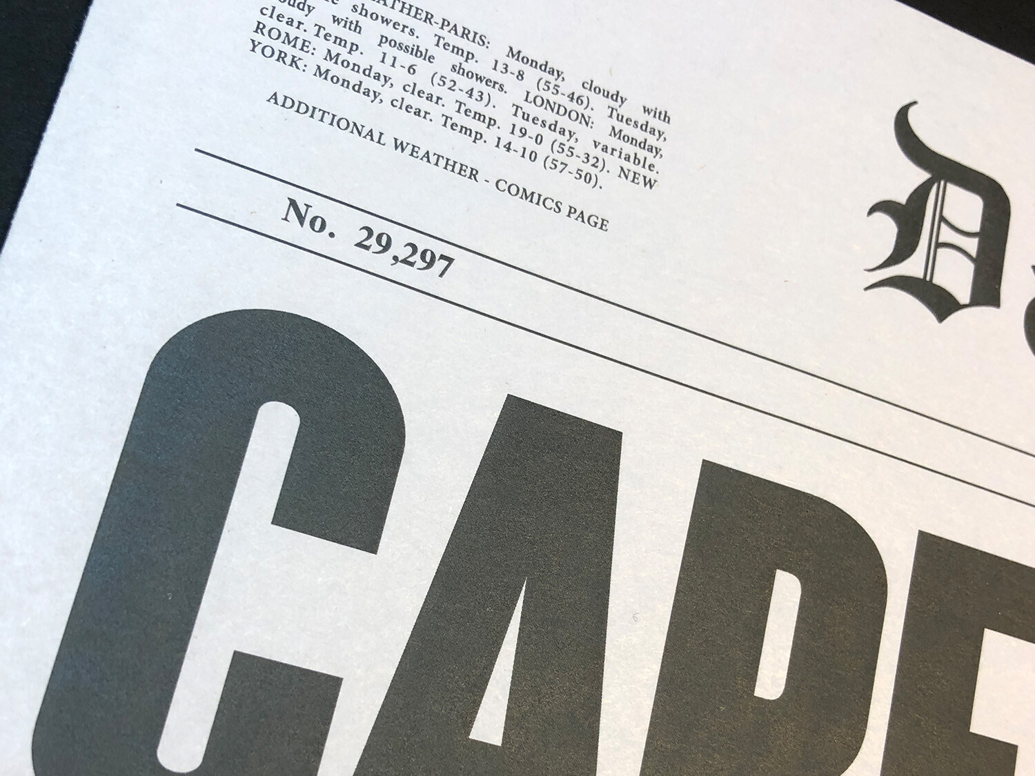 Superman “Daily Planet” Newspaper Replica -“Caped Wonder Stuns City” Chris Reeve