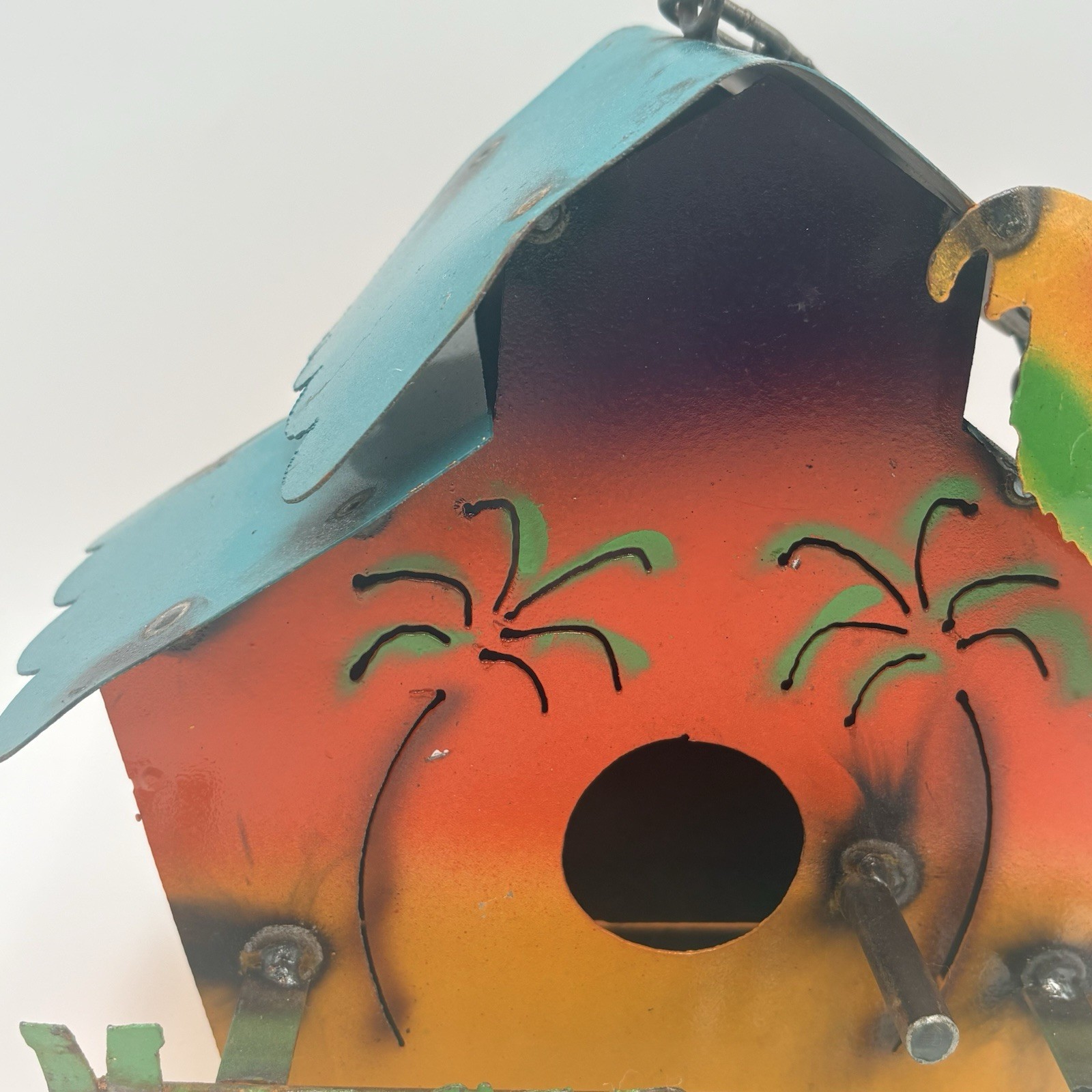 Welded Metal Margaritaville Bird House Sign Parrot Jimmy Buffet Palm Tree Beach