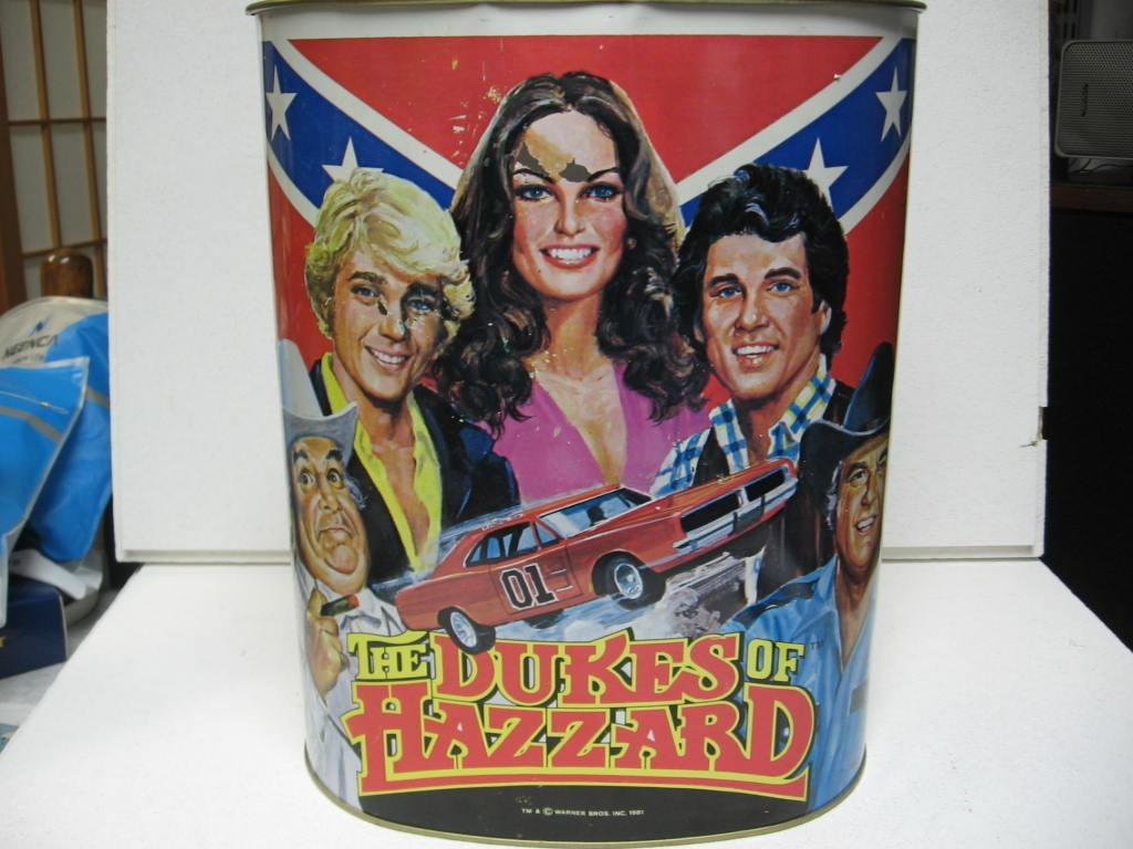 Vtg 1981 The Dukes of Hazzard Metal Trash Can Cheinco General Lee Bo Luke Daisy