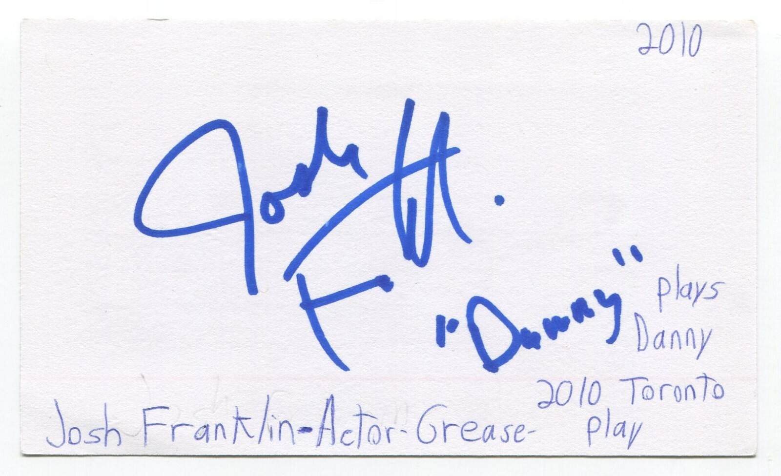 Josh Franklin Signed 3×5 Index Card Autographed Actor Grease Play