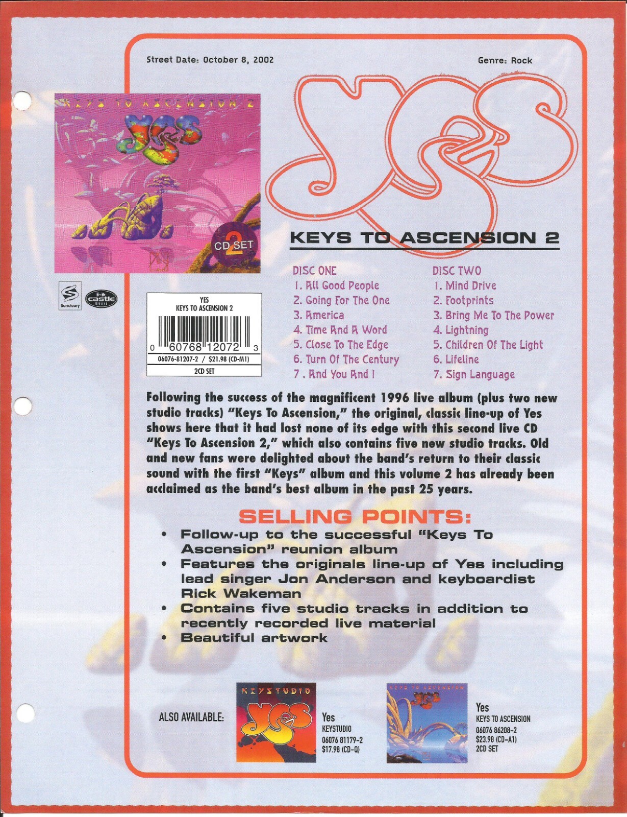 YES Vintage 2002 PROMO TRADE AD Poster for Keys to Ascension MINT 8.5×11
