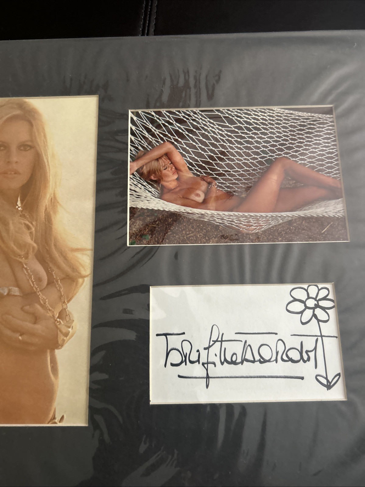 Brigitte Bardot Signed DOUBLE NUDE 12×19 Framed Photos w/ Hand Drawn Sketch