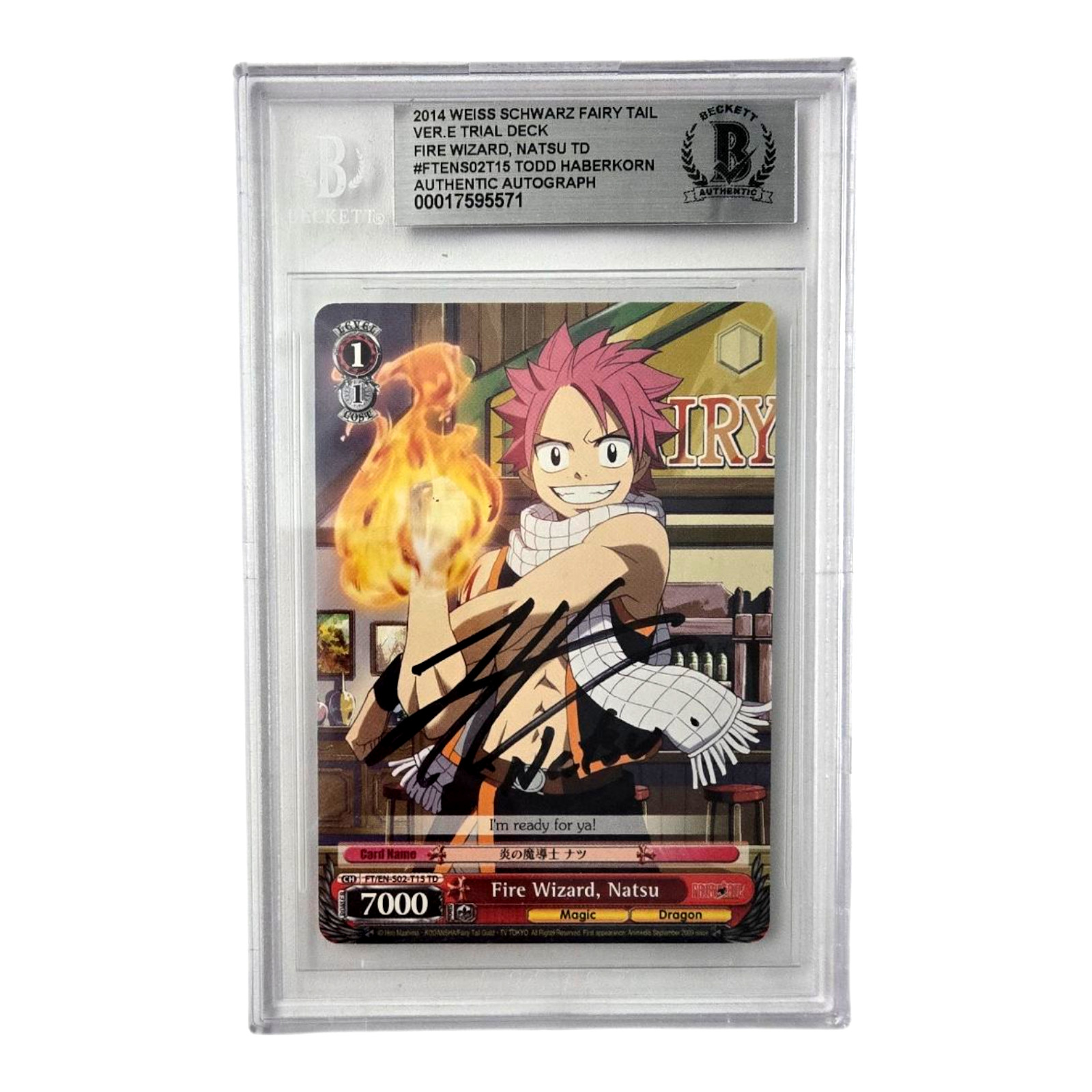 Todd Haberkorn Signed Card Fairy Tail Natsu Weiss Schwarz Slab Beckett COA 571