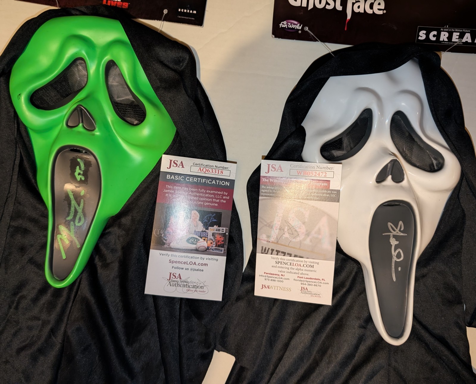 Original Ghost Face killers Scream Movie Masks Signed JSA Authenticated