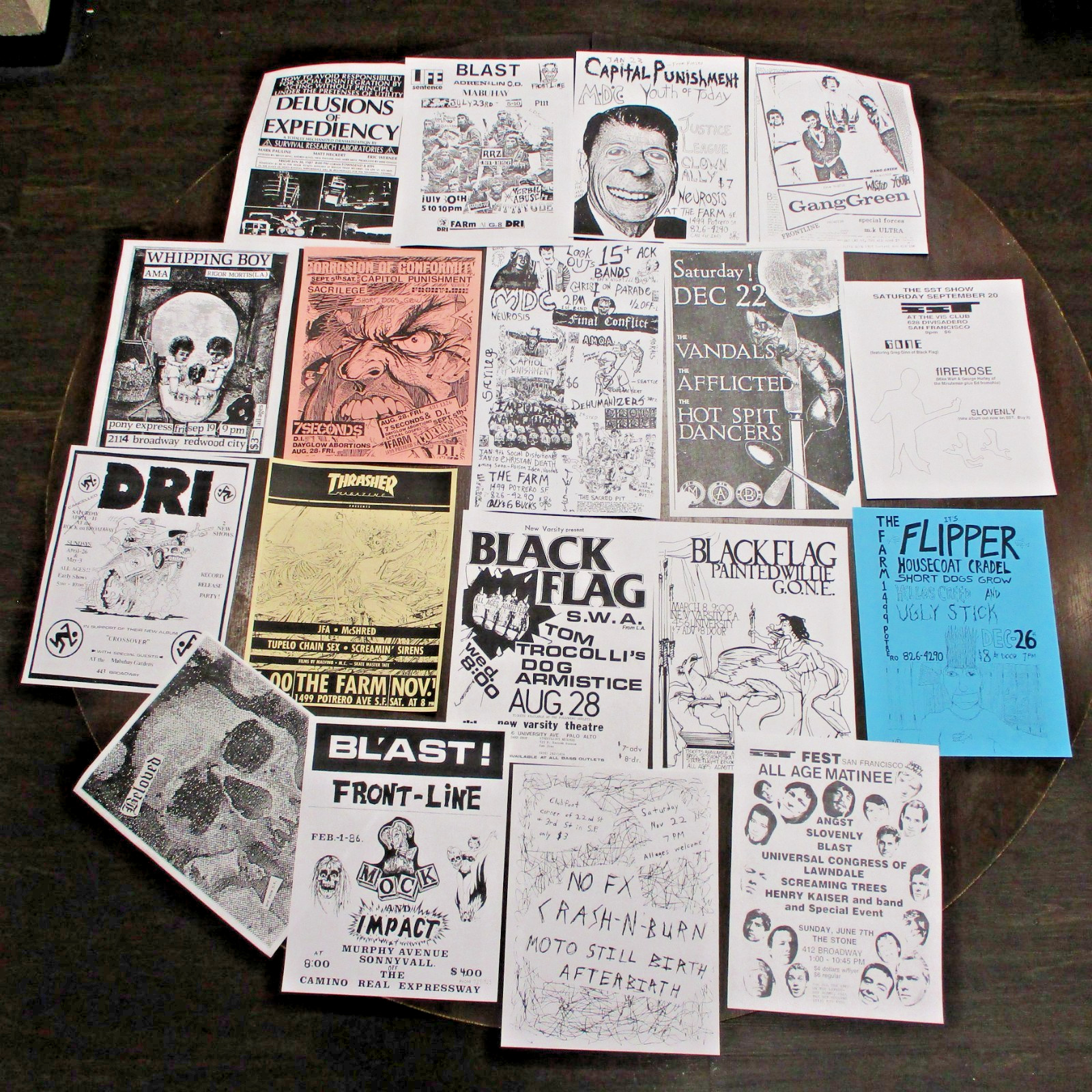 80s Punk and Hardcore Flyers – Repros – Black Flag MDC DRI – SF Bay Area – FP1