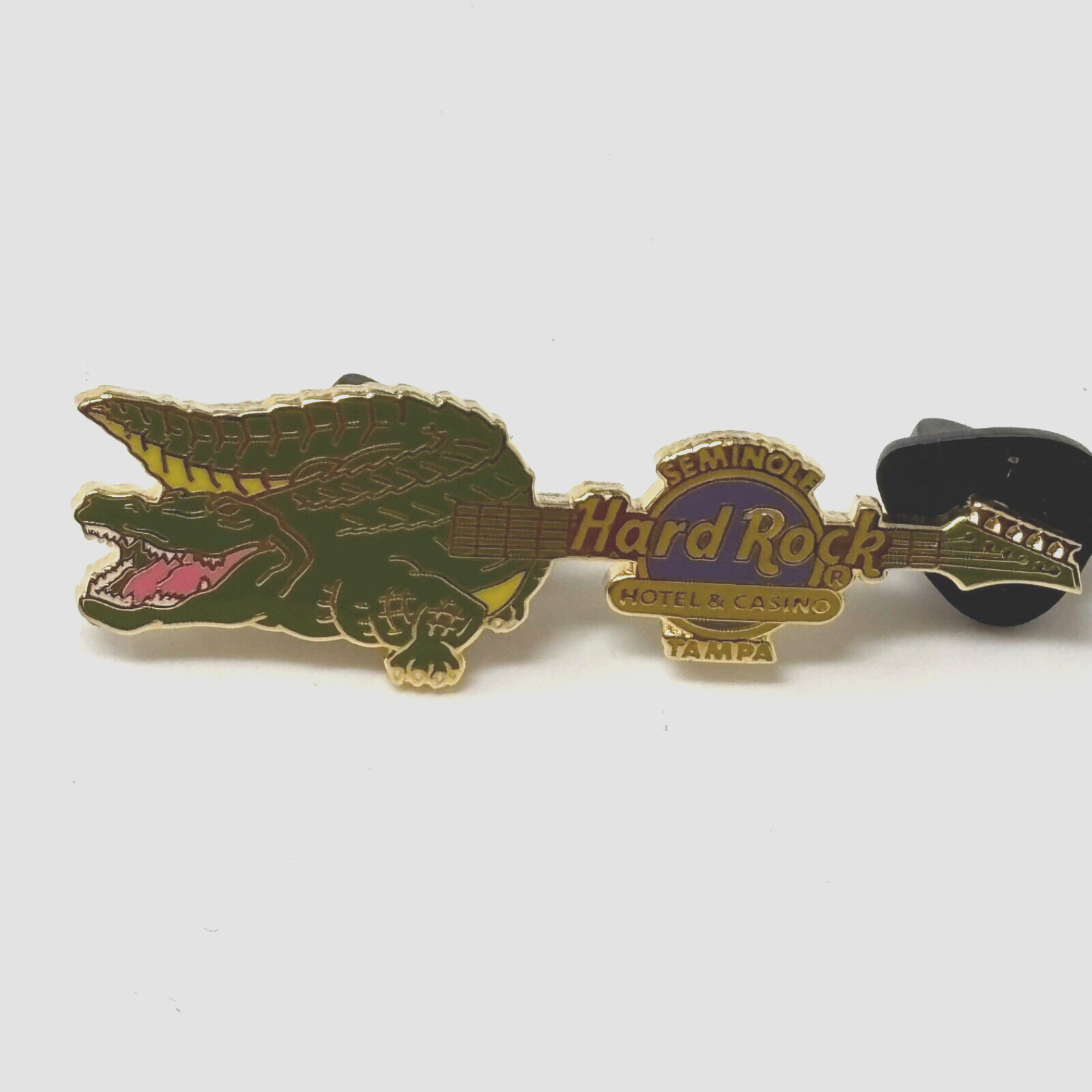 Hard Rock Hotel & Casino Guitar Lapel Pin Seminole Tampa Alligator Gold Tone