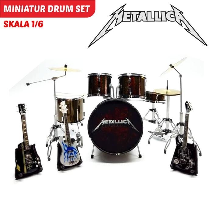 Miniature Drum Set Double Bass Inspired Metallica Style 1:12 w Guitar Amp