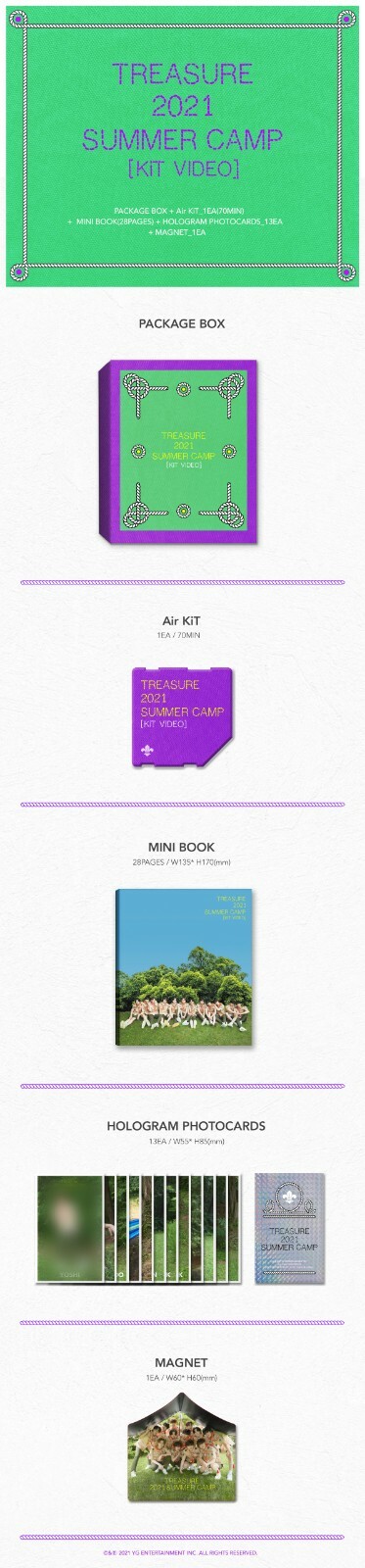 TREASURE 2021 SUMMER CAMP KiT VIDEO KIT+Minibook+Photocard+Etc+YG SELECT Gift