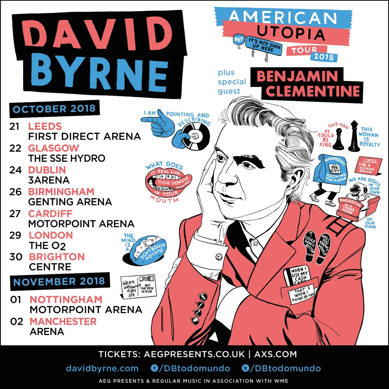 DAVID BYRNE “AMERICAN UTOPIA TOUR 2018” UK CONCERT POSTER-New Wave,Talking Heads