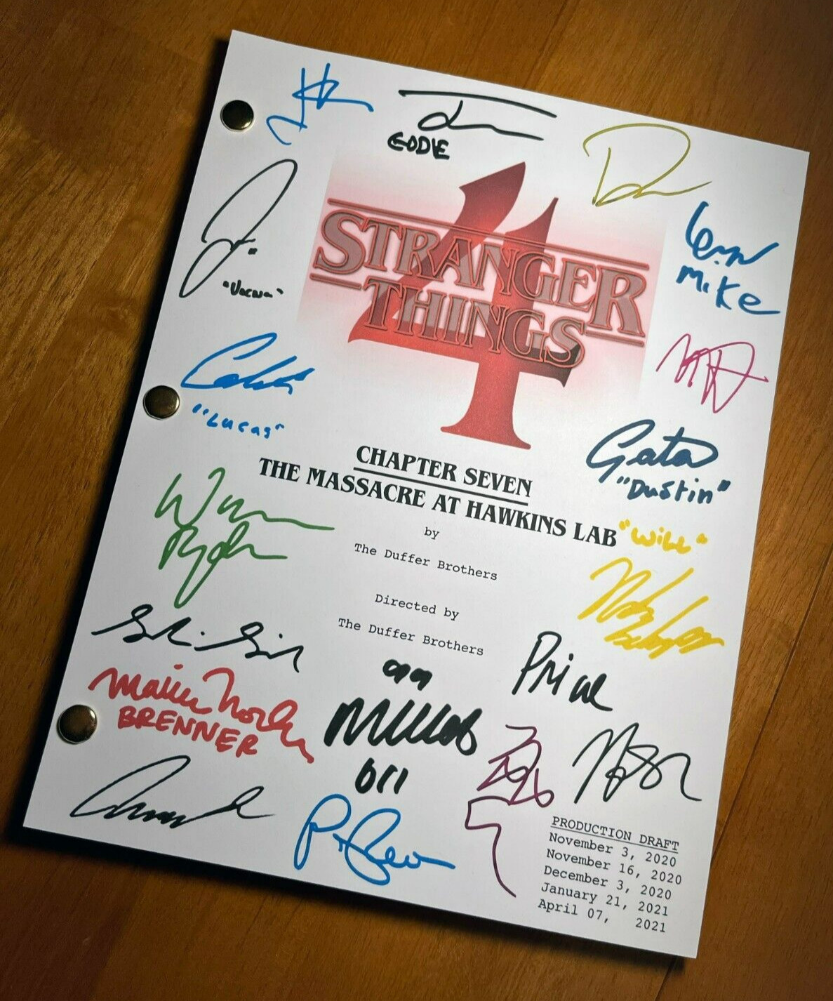 Stranger Things 4 Script Signed- Massacre At Hawkins Lab- Autograph Reprints