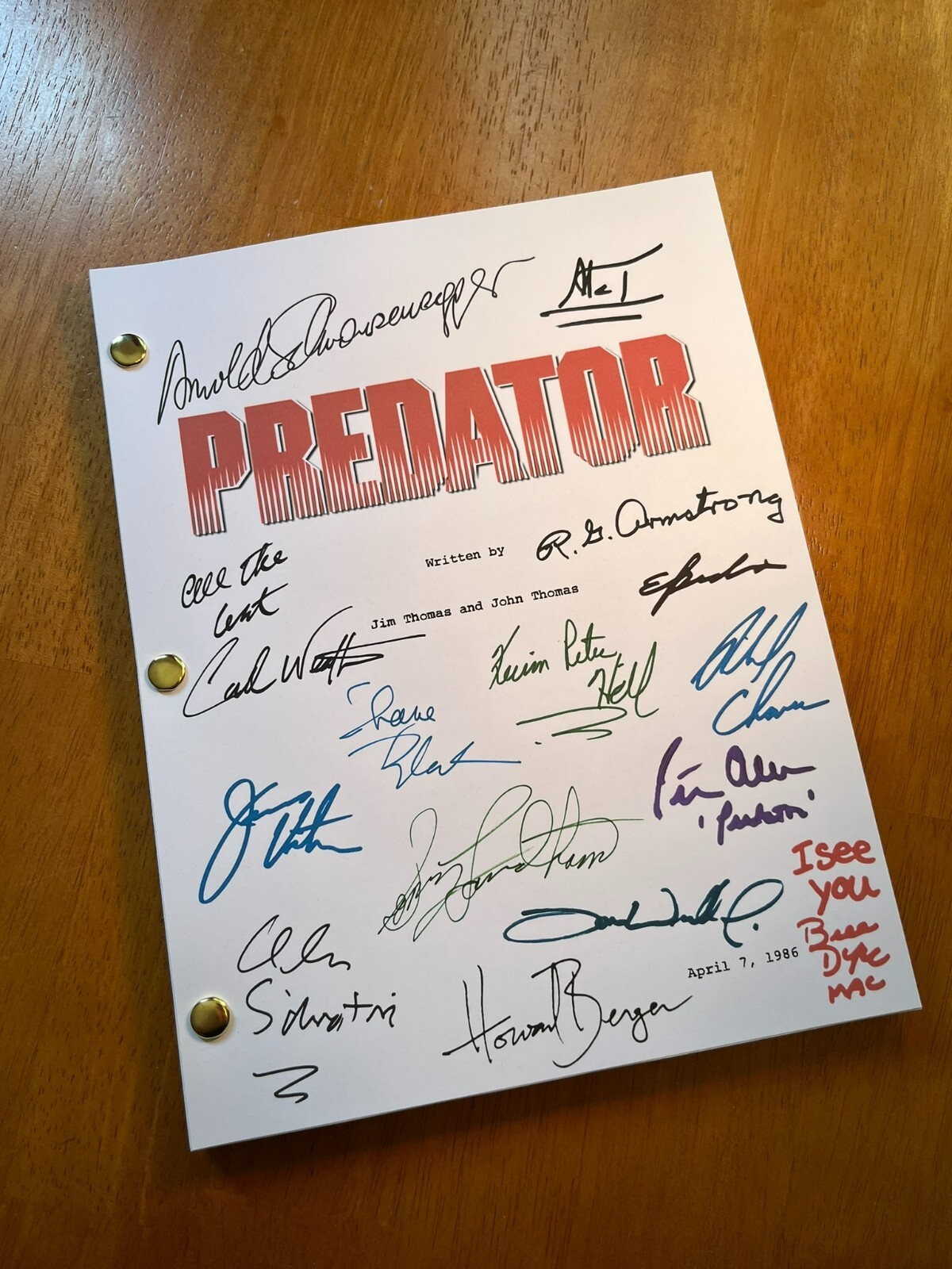 Predator Script Cast-Signed- Autograph Reprints – Full Script – 104 Pages