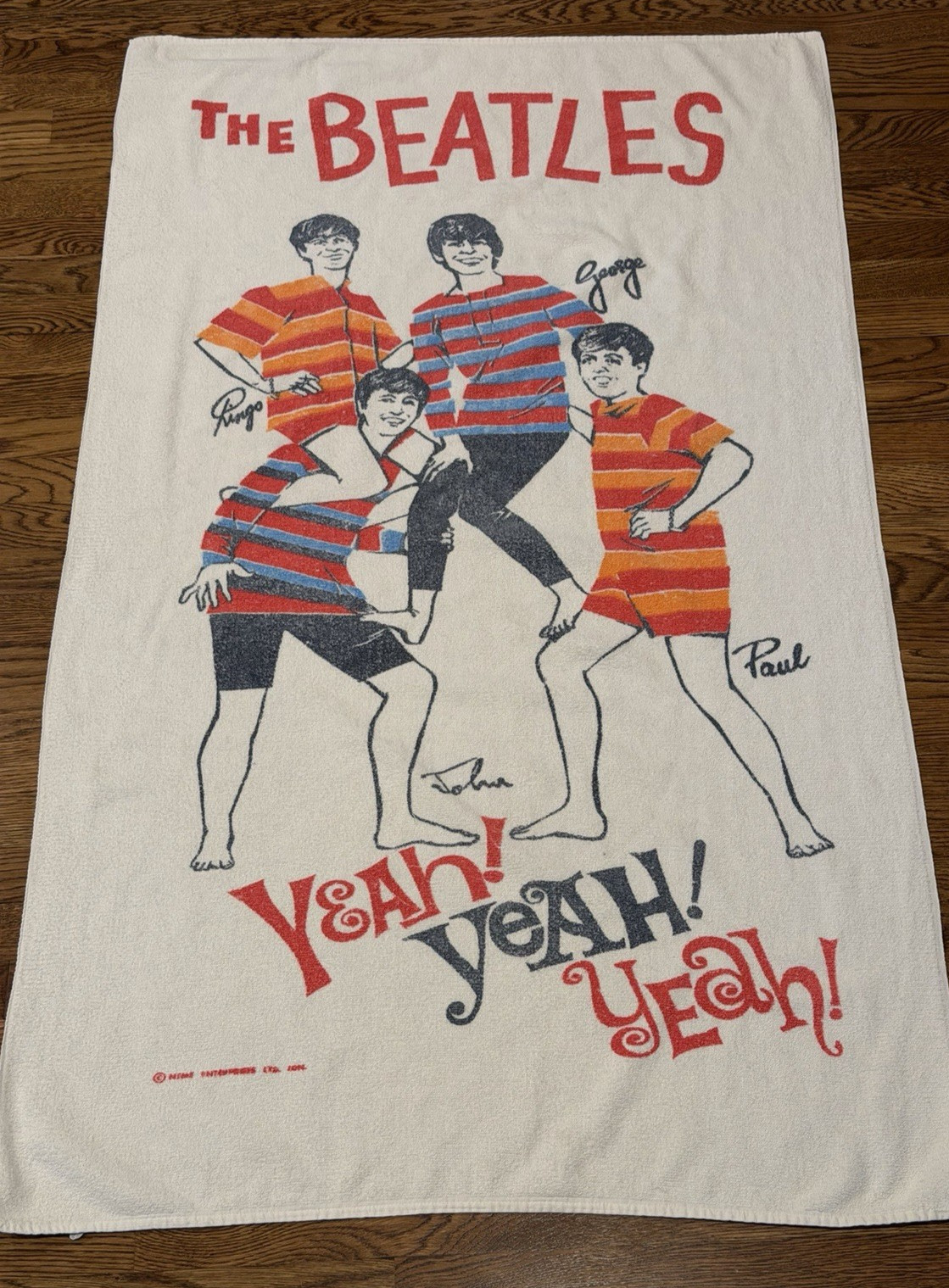 1964 Beatles Beach Towel Vintage Cannon NEMS Yeah Yeah Yeah Tagged Fab Rare
