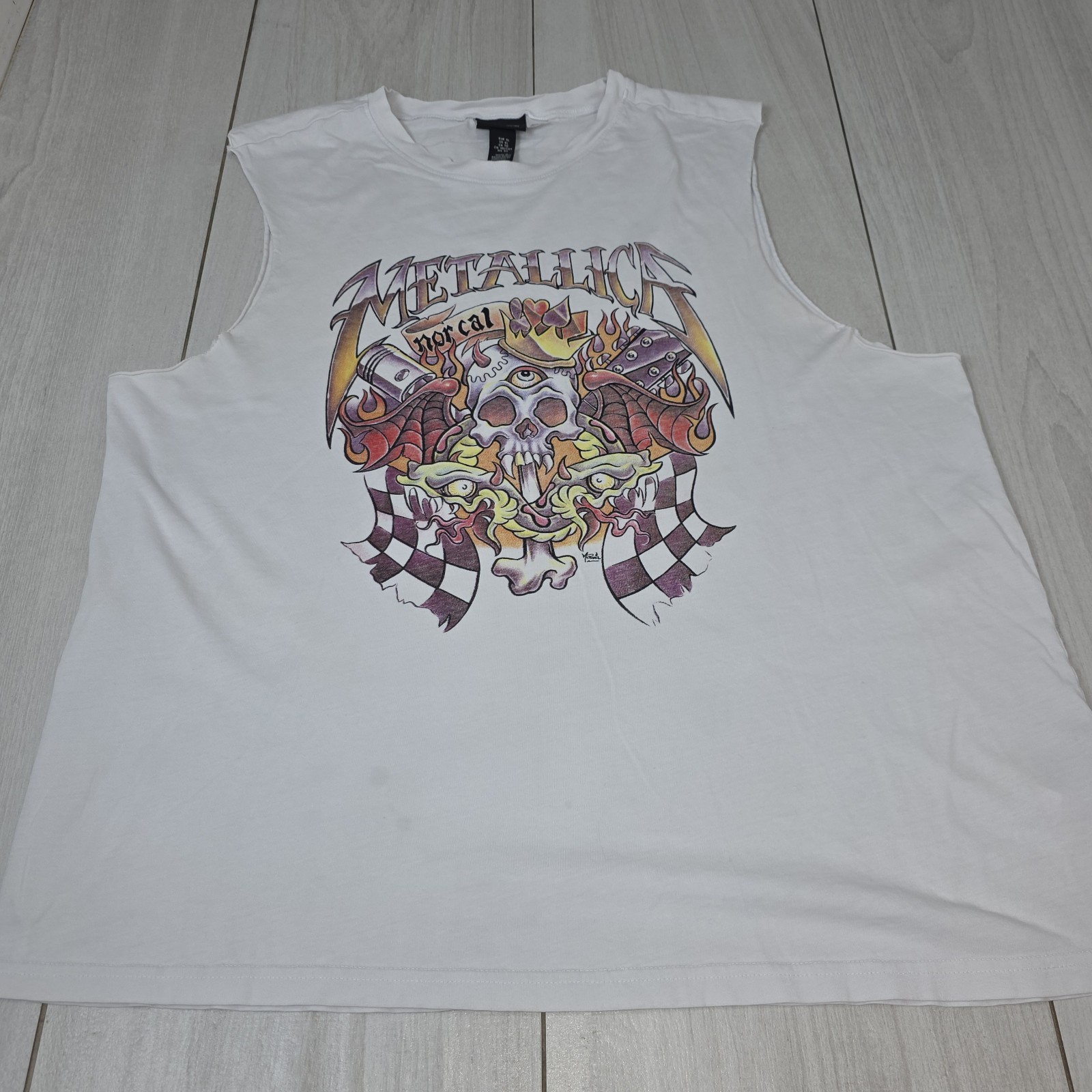 Metallica White Graphic Sleeveless Tank Top Relaxed Fit, Size XL