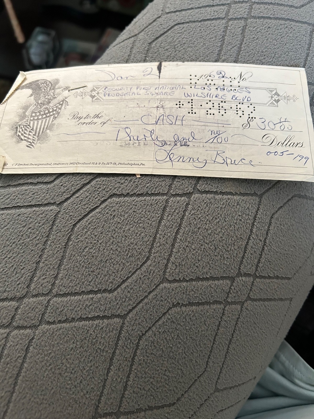Lenny Bruce Signed Cancelled Check Dated January 2nd 62 From His Daughters Estat