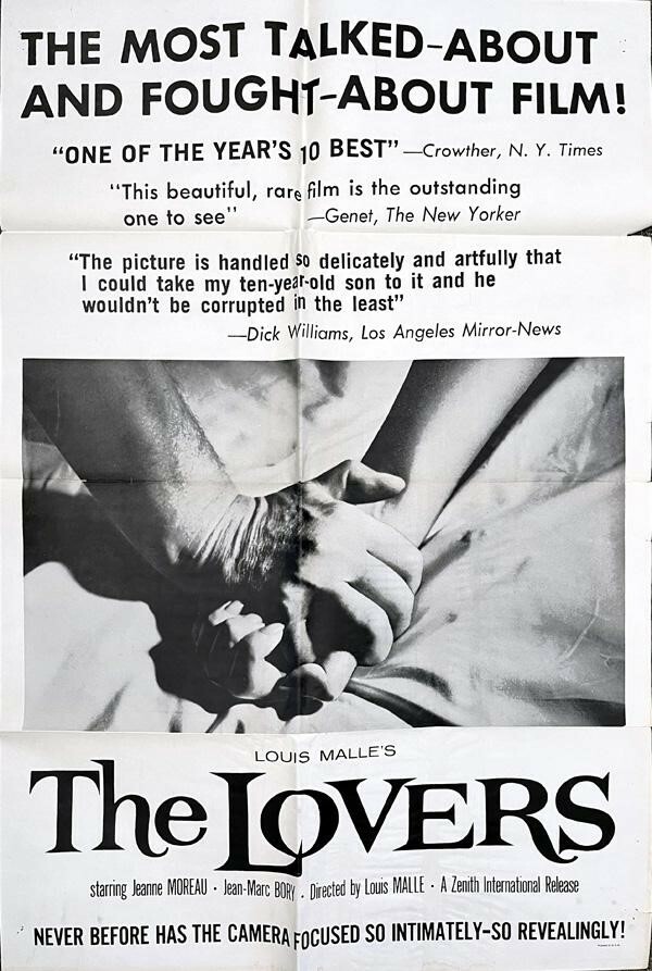The Lovers Louis Malle film 1958 Jeanne Moreau Original 27×41 Movie Poster