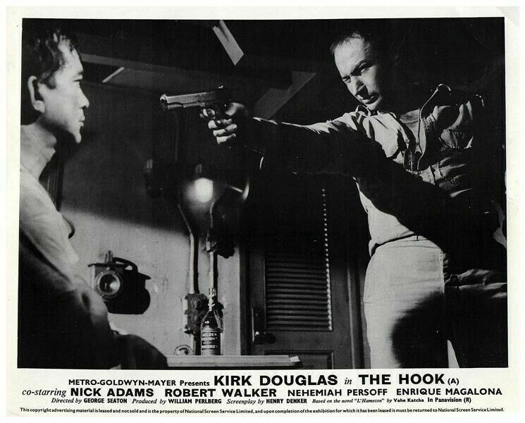 The Hook Original Lobby Card Nick Adams aims gun at Enrique Magalona Korean War
