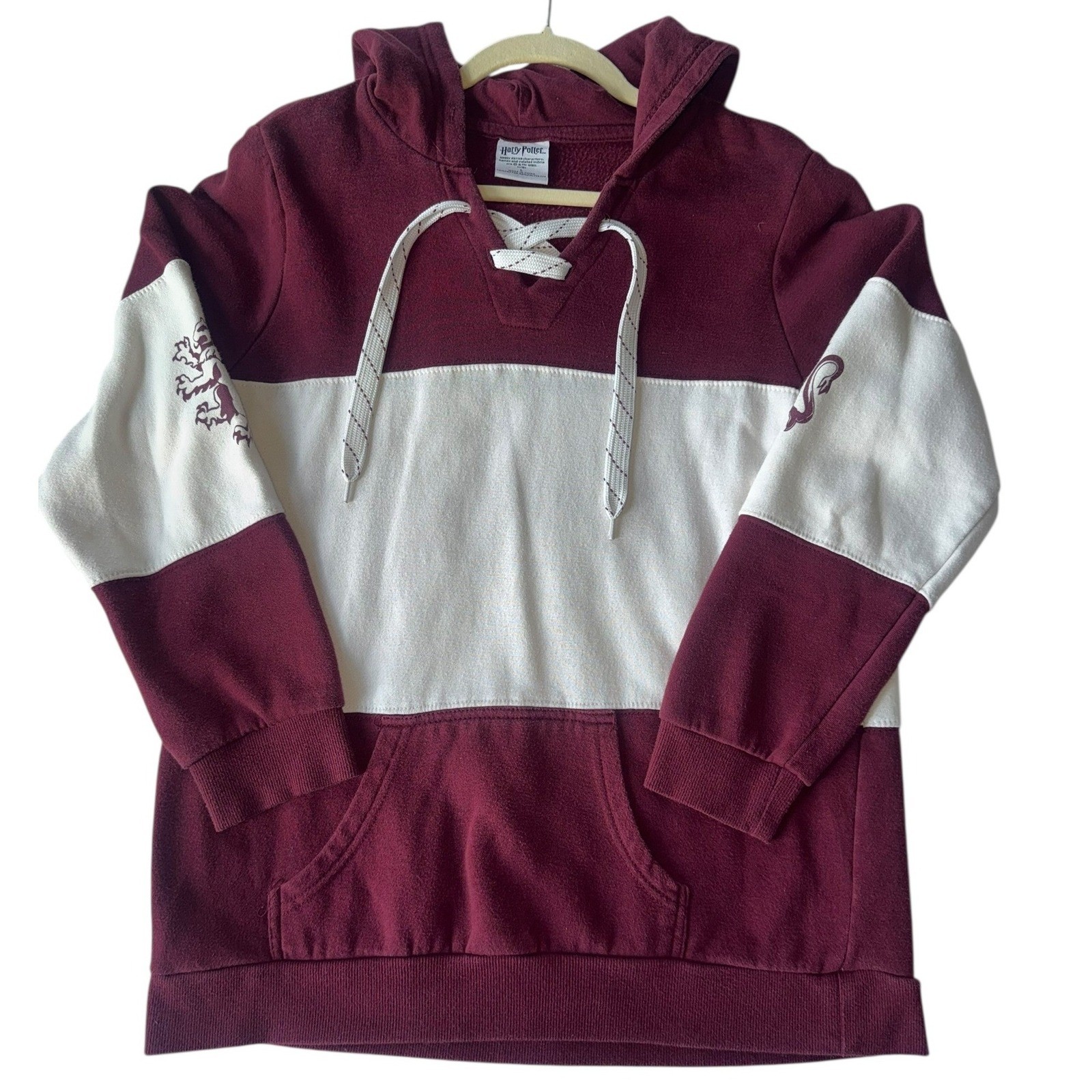 Harry Potter Gryffindor Hoodie Burgundy White Crest Pullover Sweatshirt