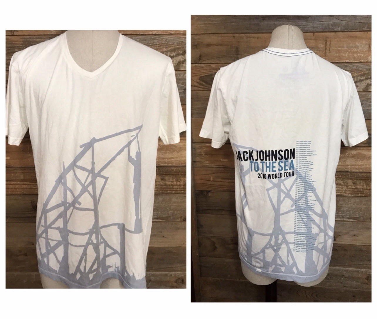 Jack Johnson V-Neck T-Shirt, To The Sea 2010 World Tour, 100% AUTHENTIC & NEW