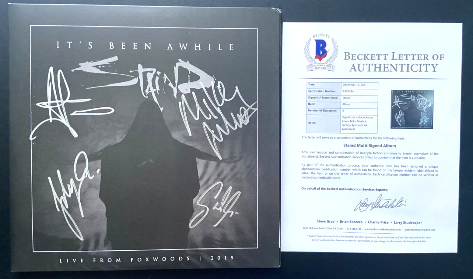 STAIND BAND SIGNED ITS BEEN AWHILE VINYL ALBUM LIVE 2019 AARON LEWIS +3 BAS