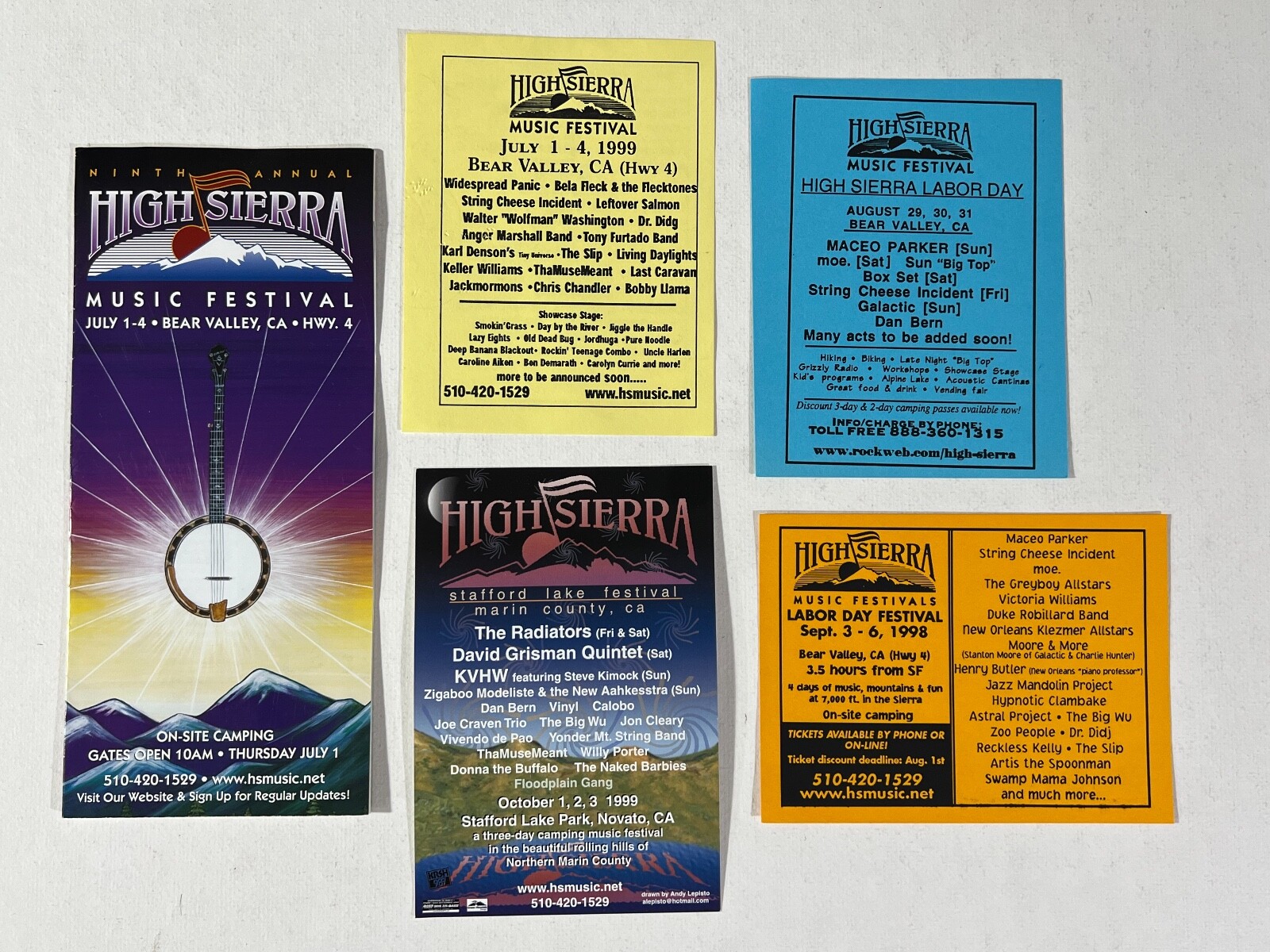 High Sierra Music Festival handbills & flyer set of 5 Widespread Panic, moe.