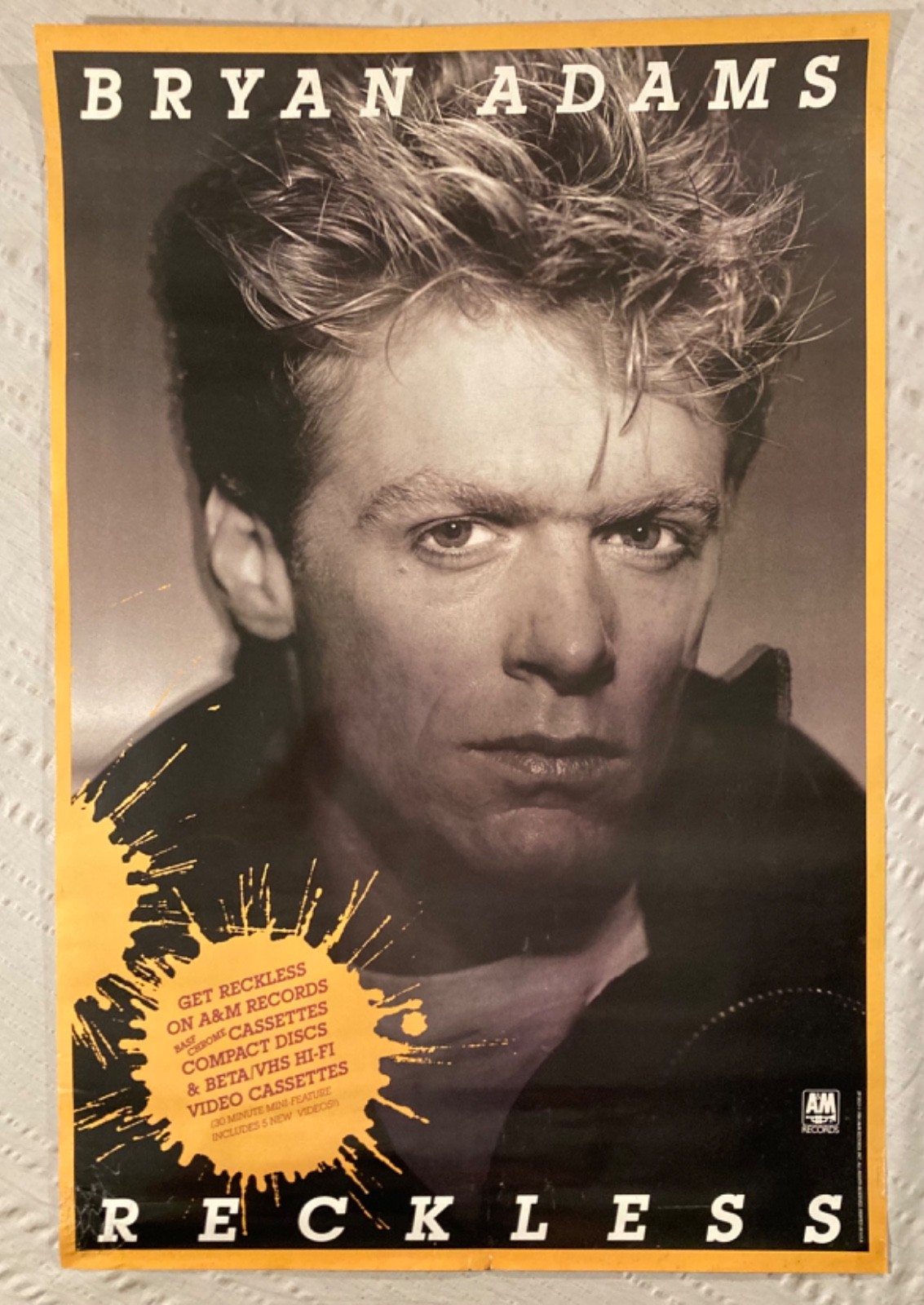Bryan Adams 1984 Promo Poster Reckless W
