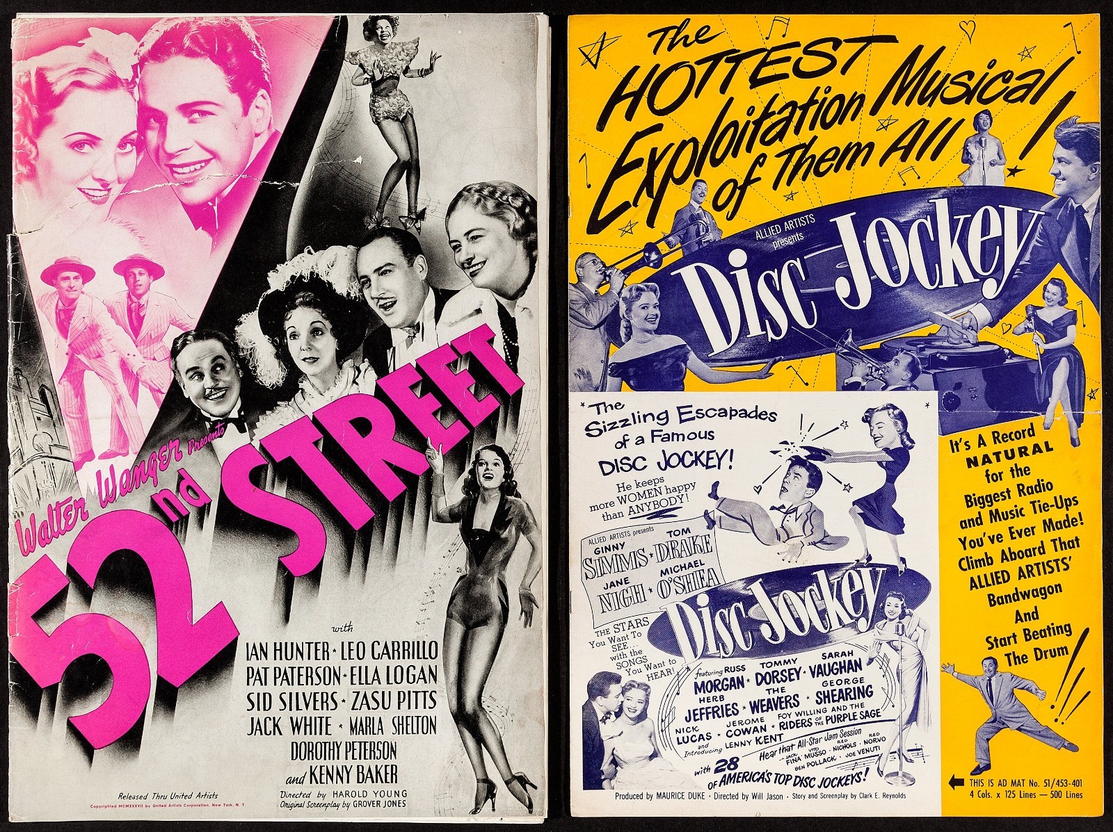 52nd Street & Others Lot (United Artists, 1937). Cut Pressbooks(5)Multiple Pages