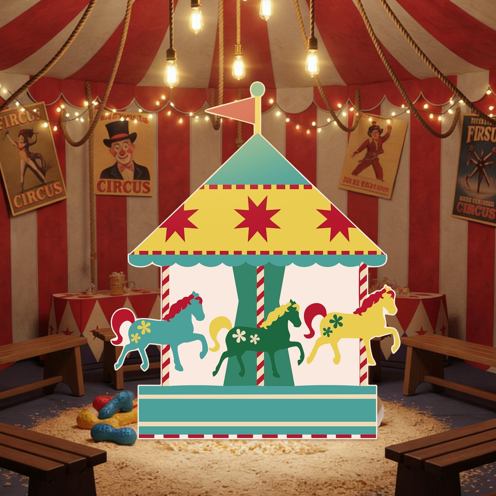 3ft Circus Theme Party Decorations Carnival Carousel Cardboard Cutout Life Si…