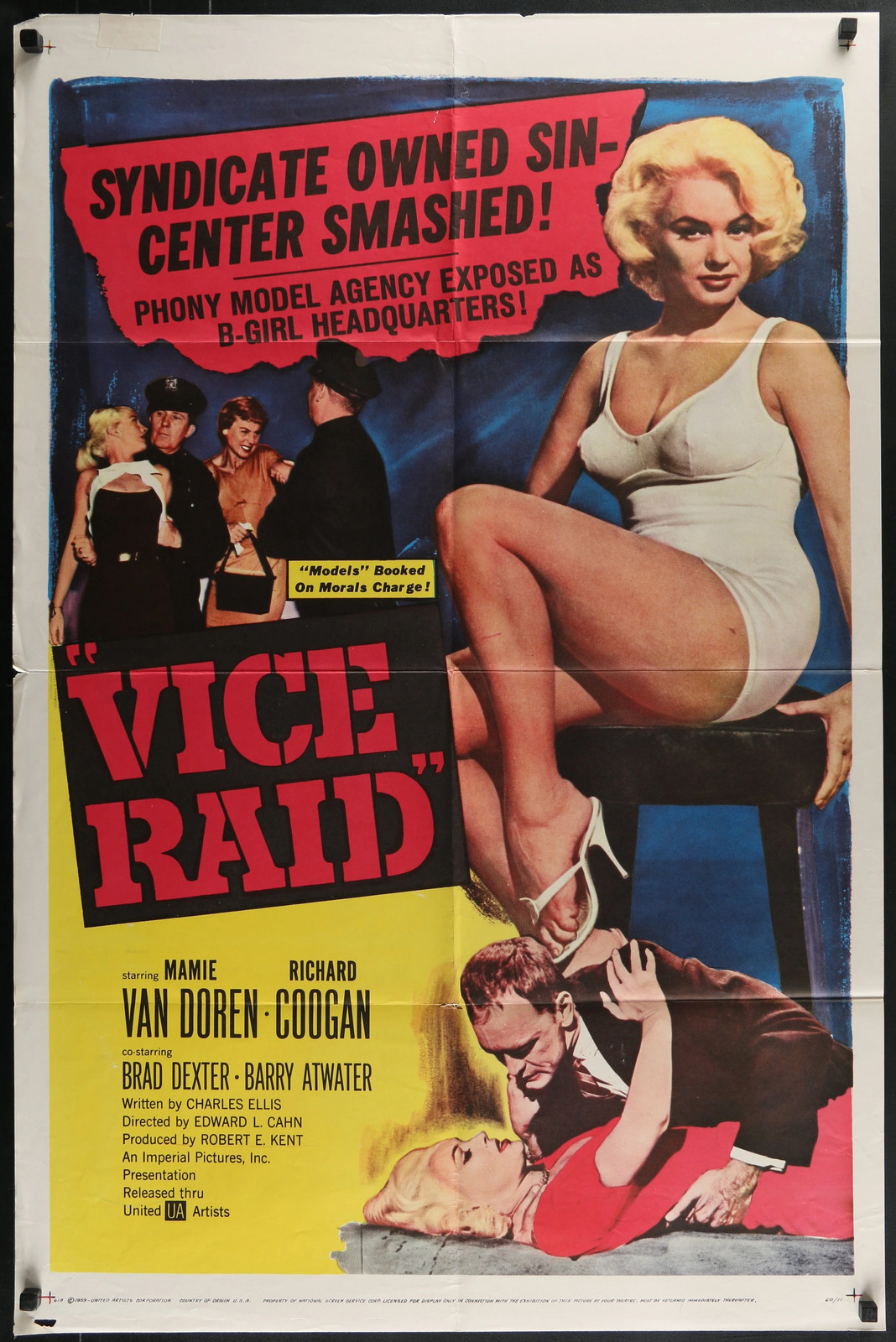 Vice Raid Original 1960 1 Sheet Poster Mamie Van Doren Crime Exploitation Noir