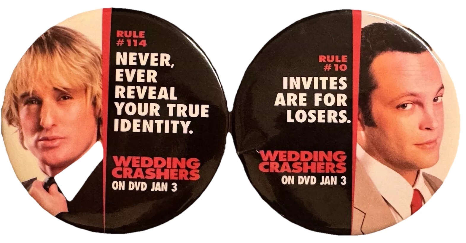 Wedding Crashers Movie 2 Button Promo Set DVD Promo Vince Vaughn Own Wilson