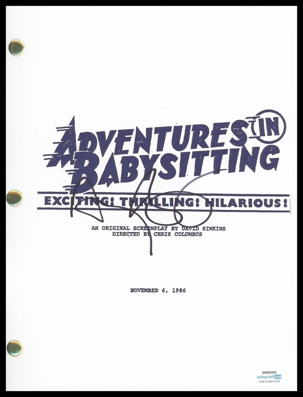 Anthony Rapp “Adventures in Babysitting” AUTOGRAPH Signed Script Screenplay ACOA