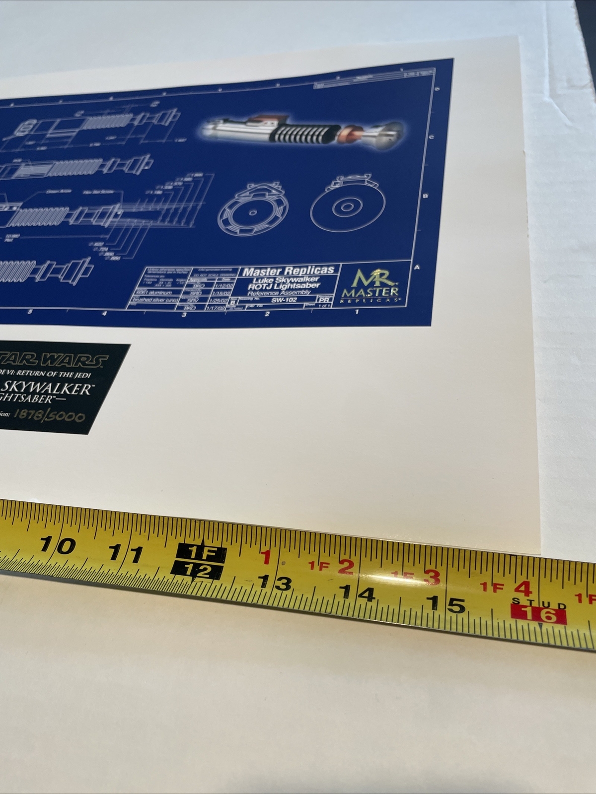 Rare Master Replica Luke Skywalker Lightsaber Blueprint Lithograph 1878/5000