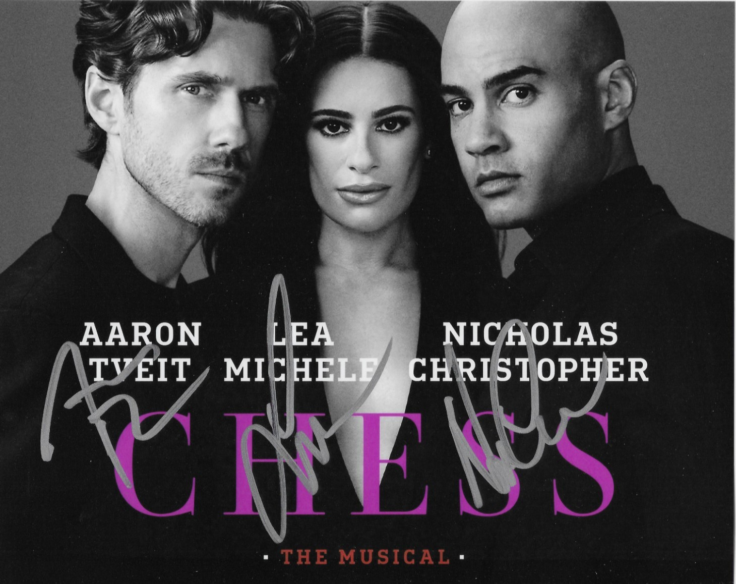 Lea Michele,Nicholas Christopher,Aaron Tveit Signed Chess Broadway 8×10 Photo 2