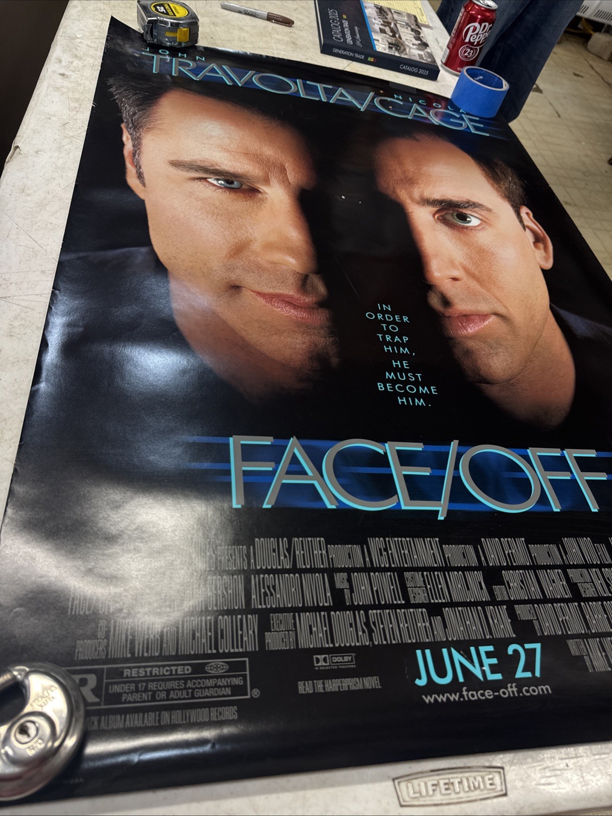 FACE OFF ORIGINAL ROLLED DOUBLE~SIDED MOVIE POSTER 27×40 TRAVOLTA CAGE 1997
