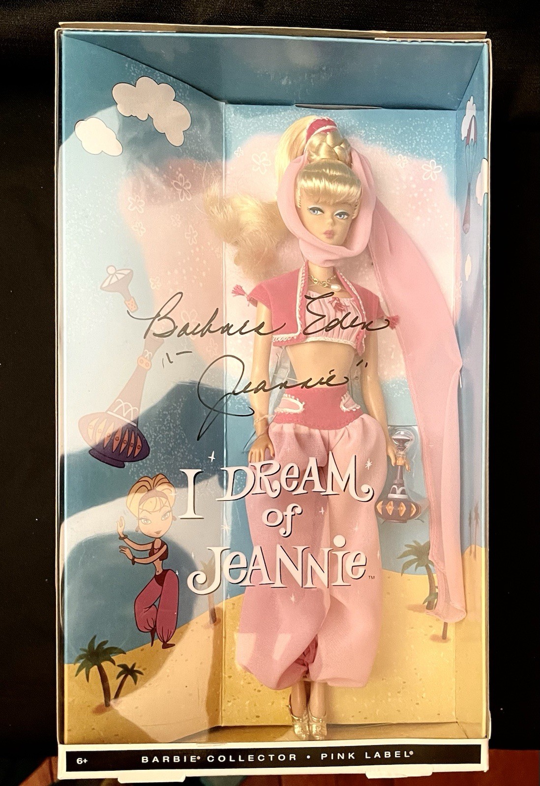 BARBARA EDEN SIGNED I DREAM OF JEANNIE BARBIE COLLECTORS DOLL +JSA PINK LABLE