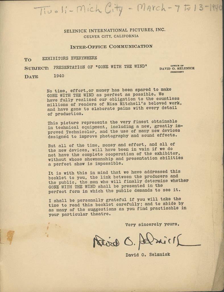 “GONE WITH THE WIND” original rare 1940 Suggestions for Presentation to Theatres