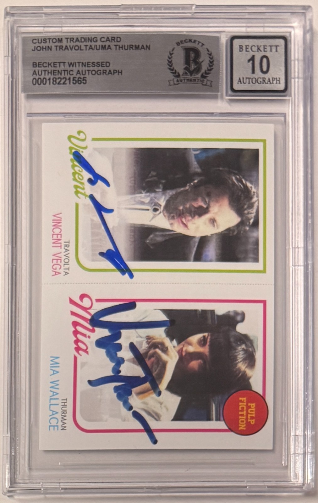 Custom Card Pulp Fiction #94 Signed John Travolta Uma Thurman Beckett AUTO 10
