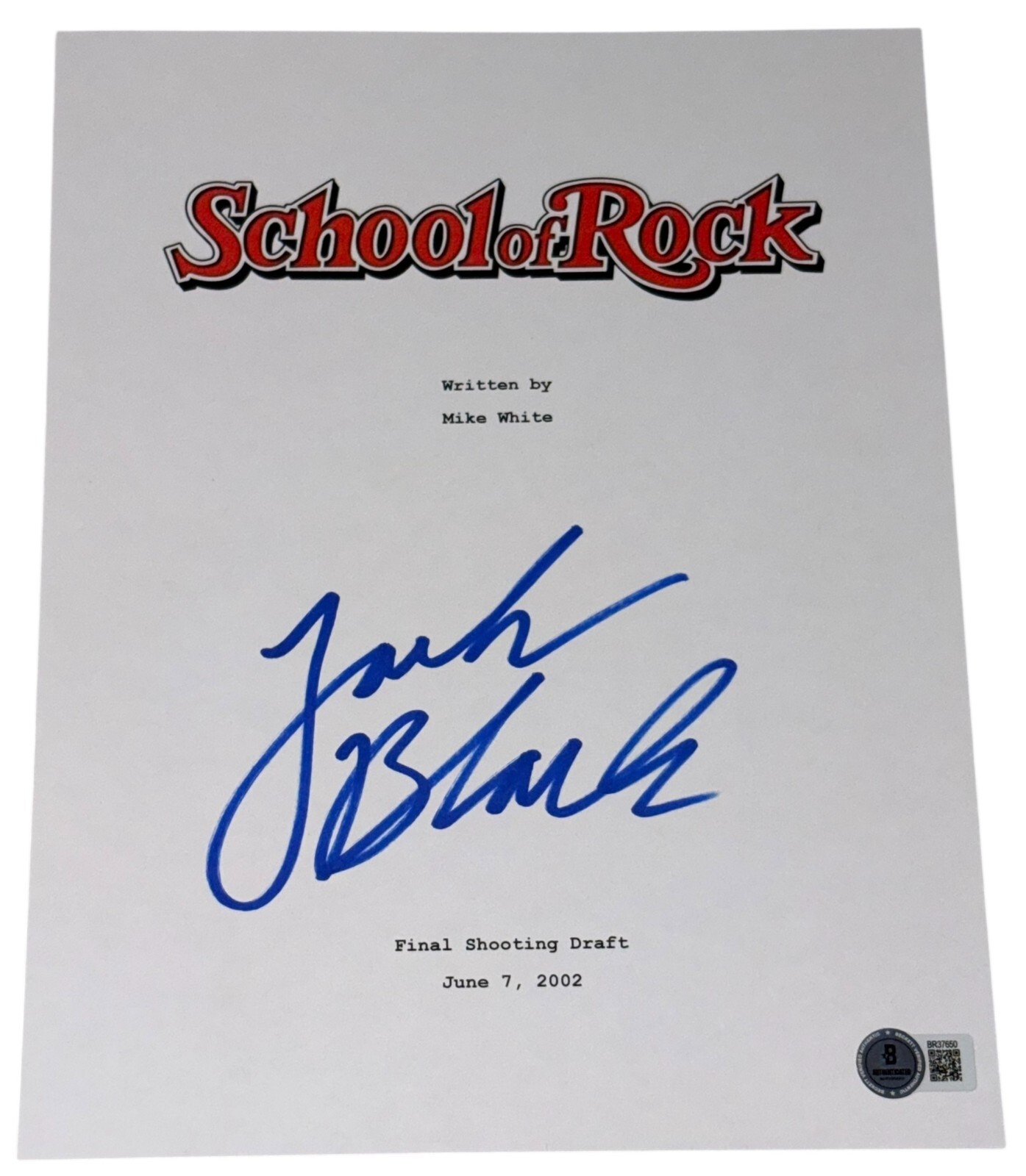 Jack Black Signed Autograph School of Rock Full Movie Script Screenplay Beckett