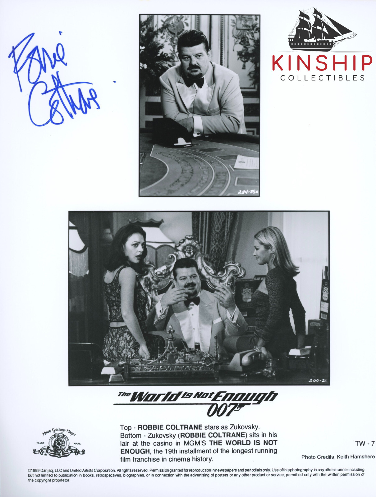 Robbie Coltrane signed James Bond 007 8×10 Movie Promo Photo JSA COA Auto B1092